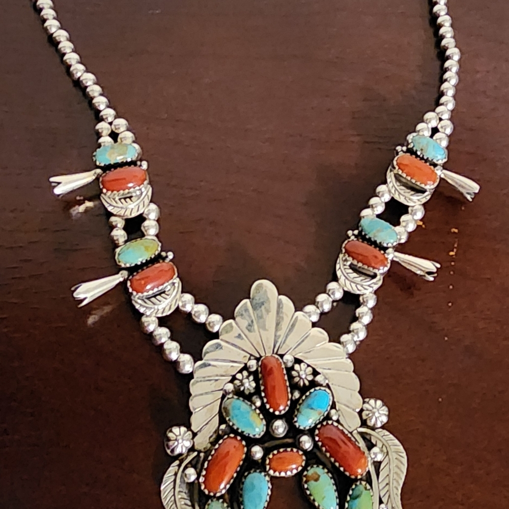 Solid Sterling Silver Native Squash Blossom Neckl… - image 3